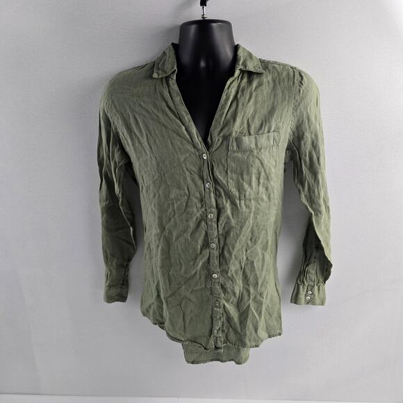 Sigrid Olsen button down shirt blouse 100% linen green womens S 6957 - Picture 1 of 6